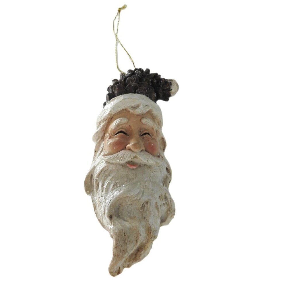 Plaster Smiling Santa Claus Head With Pinecone Hat Christmas Ornament